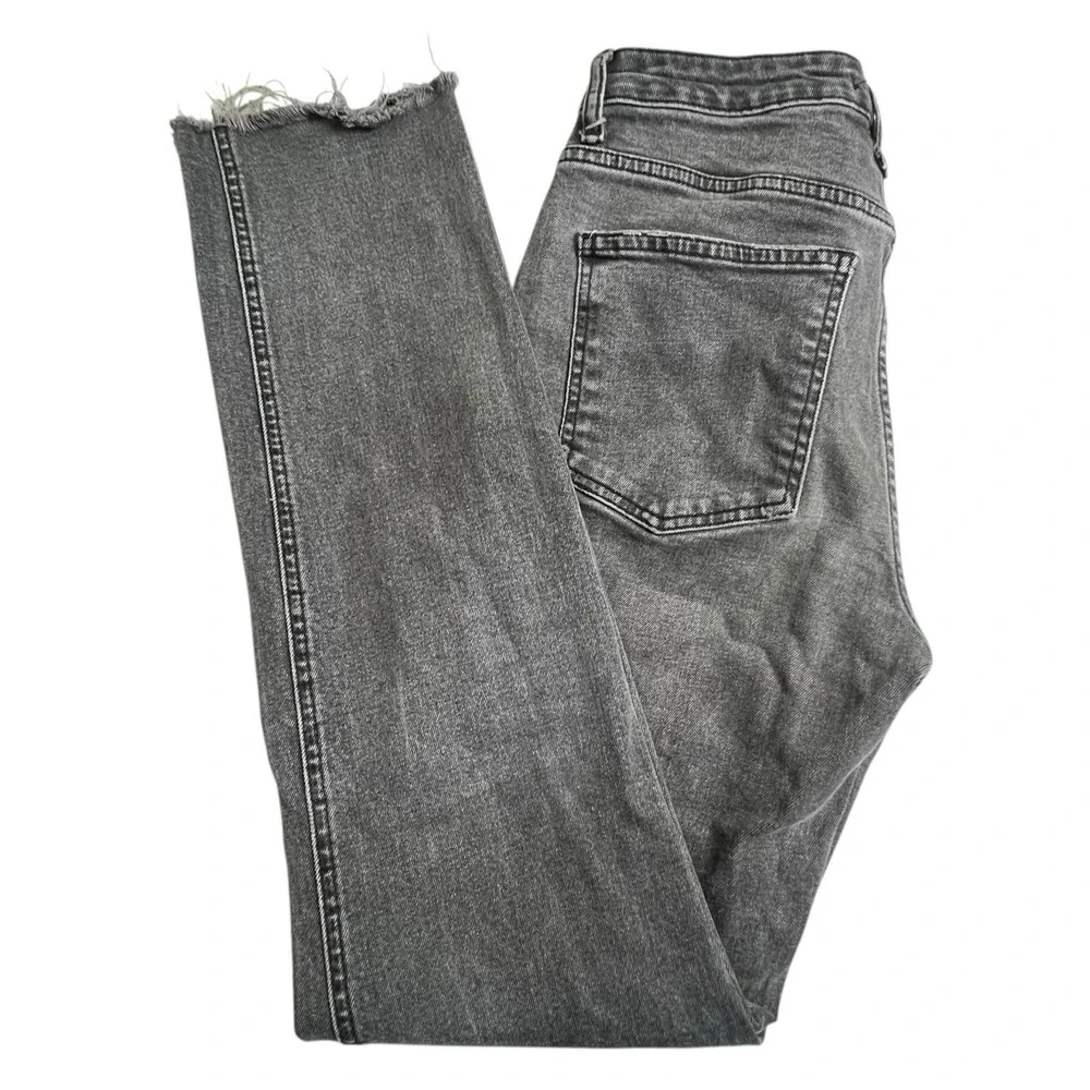 Free People Womens 27 Gray Straight Leg Fringe Hem High Rise‎ Jeans